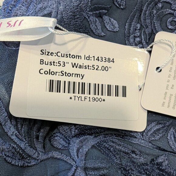 JJ'S HOUSE Nwt Embroidered Sheath Dres 24/26W Allover Lace 3/4 Sheer Sleeve Blue - Picture 9 of 10